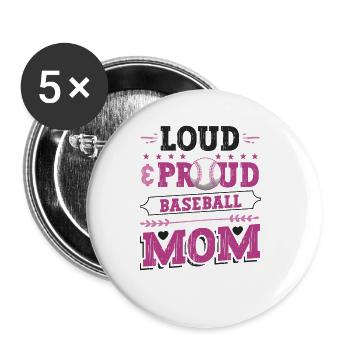 Laut und stolzer Baseball-Mutter - Buttons groß 56 mm (5er Pack) - Weiß - Vorne