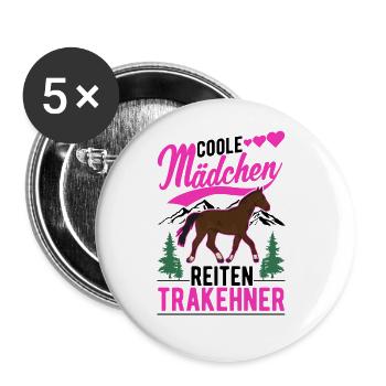Coole Mädchen reiten Trakehner - Buttons groß 56 mm (5er Pack) - Weiß - Vorne
