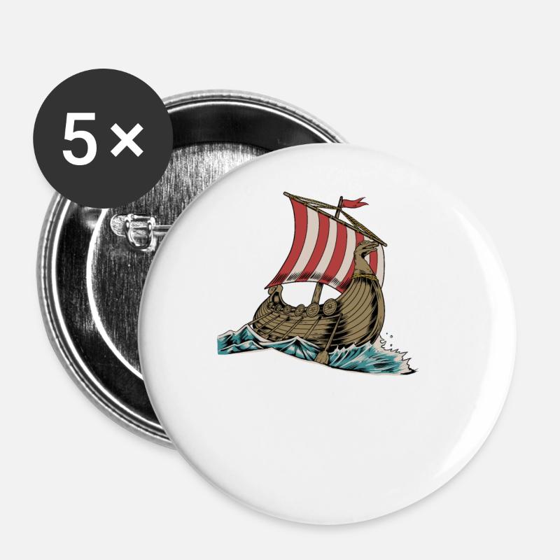 Nordic Drakkar Viking Ship - Buttons large 2.2''/56 mm (5-pack) - white