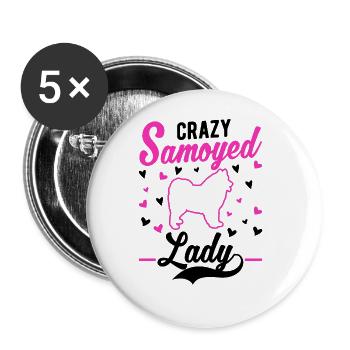Folle Dame Samoyède Samojede - Lot de 5 grands badges (56 mm) - blanc - Devant