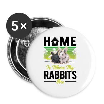 Home is where my Rabbits are Hase Kaninchen - Buttons groß 56 mm (5er Pack) - Weiß - Vorne