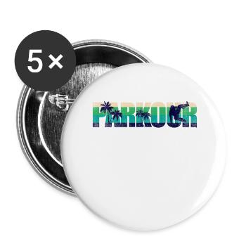 Parkour Free Running Traceur Retro - Buttons groß 56 mm (5er Pack) - Weiß - Vorne