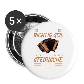 Richtig Geil Wenn Steirische Harmonika Dabei Ist, - Buttons groß 56 mm (5er Pack) - Weiß - Vorne