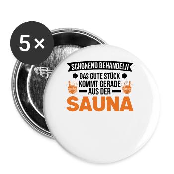 Sauna Saunieren Saunagänger - Buttons groß 56 mm (5er Pack) - Weiß - Vorne