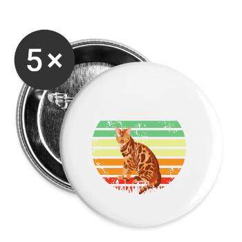 Retro Vintage Bengal T-Shirt Cat Lover Designs - Buttons groß 56 mm (5er Pack) - Weiß - Vorne