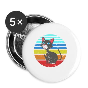 Retro Tuxedo Cat Cute Cat Lover T-Shirt - Buttons groß 56 mm (5er Pack) - Weiß - Vorne