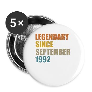 Geboren September 1992 30 Jahre 30er 30.Geburtstag - Buttons groß 56 mm (5er Pack) - Weiß - Vorne