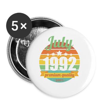 Geboren July 1992 30 Jahre 30er 30.Geburtstag - Buttons groß 56 mm (5er Pack) - Weiß - Vorne