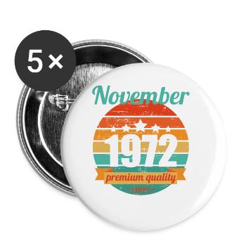 Né novembre 1972 50 ans 50s 50e anniversaire - Lot de 5 grands badges (56 mm) - blanc - Devant