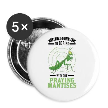 Gottesanbeterin Praying Mantis Fangschrecke - Buttons groß 56 mm (5er Pack) - Weiß - Vorne