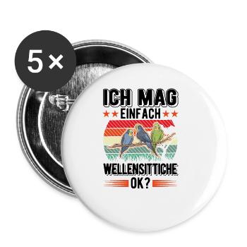Ich mag einfach Wellensittiche Welli - Buttons groß 56 mm (5er Pack) - Weiß - Vorne