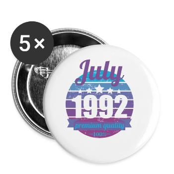 Geboren July 1992 30 Jahre 30er 30.Geburtstag - Buttons groß 56 mm (5er Pack) - Weiß - Vorne