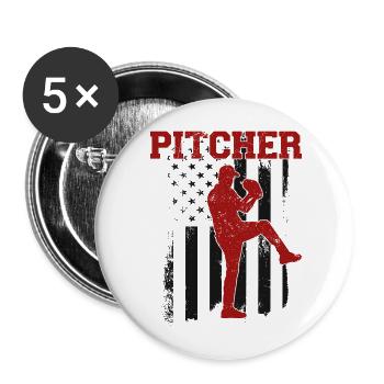 Baseball Fan Pitcher Vintage - Buttons groß 56 mm (5er Pack) - Weiß - Vorne