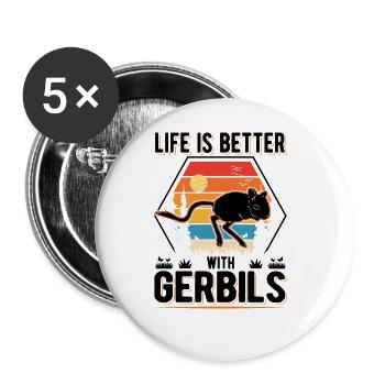 Life is better with Gerbils Rennratte Rennmaus - Buttons groß 56 mm (5er Pack) - Weiß - Vorne