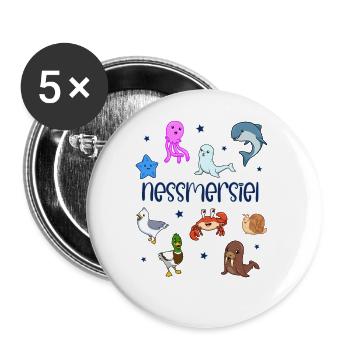 Süße Tiere in Nessmersiel - Buttons groß 56 mm (5er Pack) - Weiß - Vorne