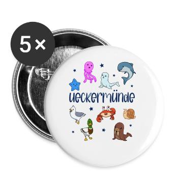 Süße Tiere in Ueckermünde - Buttons groß 56 mm (5er Pack) - Weiß - Vorne