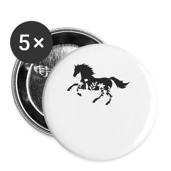 Pferde Mädchen Reiterin Pferde - Buttons groß 56 mm (5er Pack) - Weiß - Vorne