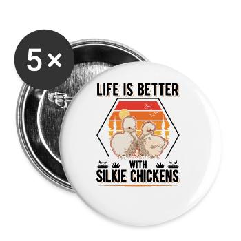 La vie est meilleure avec Silkie Chickens Silk Chicken - Lot de 5 grands badges (56 mm) - blanc - Devant