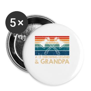Deux titres Axe Throwing Legend Grandpa - Lot de 5 grands badges (56 mm) - blanc - Devant