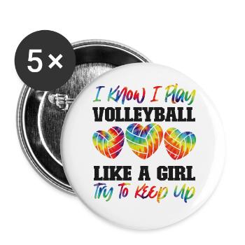 Volleyball Player Team Girl Tie - Buttons groß 56 mm (5er Pack) - Weiß - Vorne
