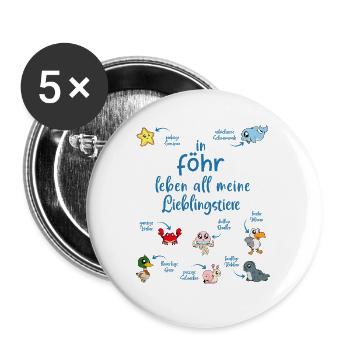 Meine Lieblingstiere in Föhr - Buttons groß 56 mm (5er Pack) - Weiß - Vorne