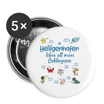 Meine Lieblingstiere in Heiligenhafen - Buttons groß 56 mm (5er Pack) - Weiß - Vorne