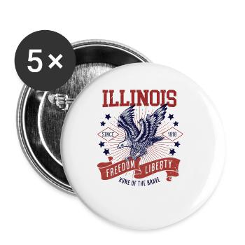 Retro USA Adler Freiheit 1818 Vintage Illinois - Buttons groß 56 mm (5er Pack) - Weiß - Vorne