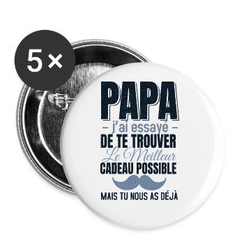 Papa Cadeau Fête Des Pères Personnalisé Humour - Lot de 5 grands badges (56 mm) - blanc - Devant