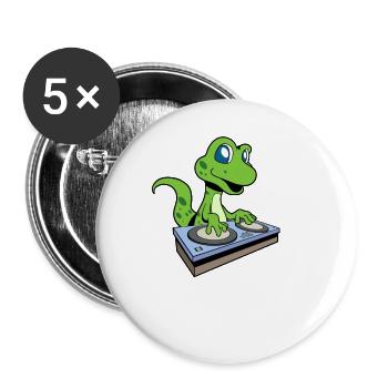 Cartoon Gecko DJ am Turntable - Buttons groß 56 mm (5er Pack) - Weiß - Vorne