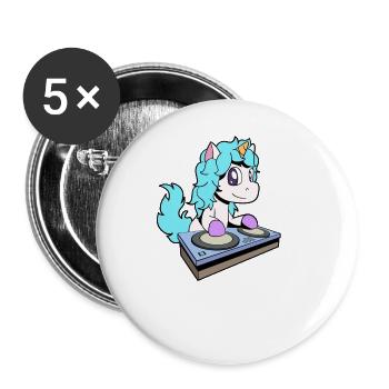 Cartoon Einhorn DJ am Turntable - Buttons groß 56 mm (5er Pack) - Weiß - Vorne