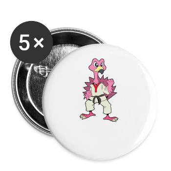 Comic Flamingo macht Karate - Buttons groß 56 mm (5er Pack) - Weiß - Vorne