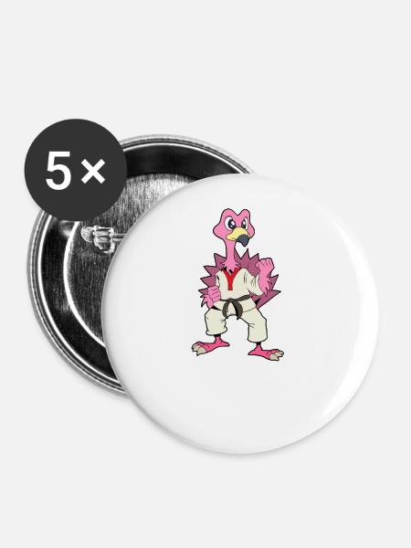 Comic Flamingo macht Karate - Buttons groß 56 mm (5er Pack) - Weiß