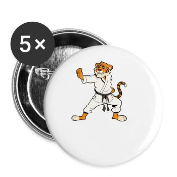 Comic Tiger does karate - Buttons large 2.2''/56 mm (5-pack) - white - Front