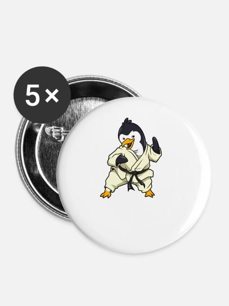 Comic Pinguin macht Karate - Buttons groß 56 mm (5er Pack) - Weiß