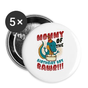 Dinosaurier Mama des Geburtstags Jungen - Buttons groß 56 mm (5er Pack) - Weiß - Vorne