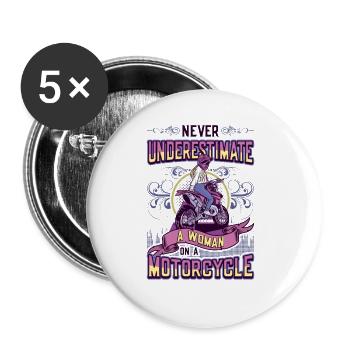 Unterschätzen Sie nie eine Frau auf einem Motorrad - Buttons groß 56 mm (5er Pack) - Weiß - Vorne