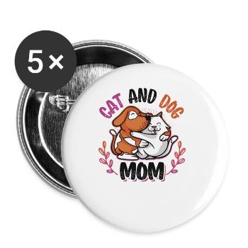 Mère de chat et de chien, animaux domestiques. - Lot de 5 grands badges (56 mm) - blanc - Devant