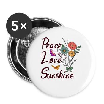 Frieden, Liebe, Sonnenschein - Sommer Blumenstrauß - Buttons groß 56 mm (5er Pack) - Weiß - Vorne