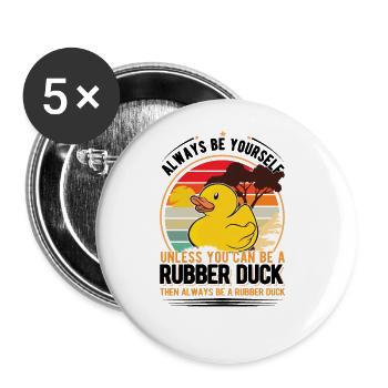 Canard en caoutchouc Canard grinçant Canard de bain - Lot de 5 grands badges (56 mm) - blanc - Devant
