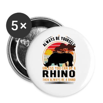 Nashorn Geschenk Rhino - Buttons groß 56 mm (5er Pack) - Weiß - Vorne