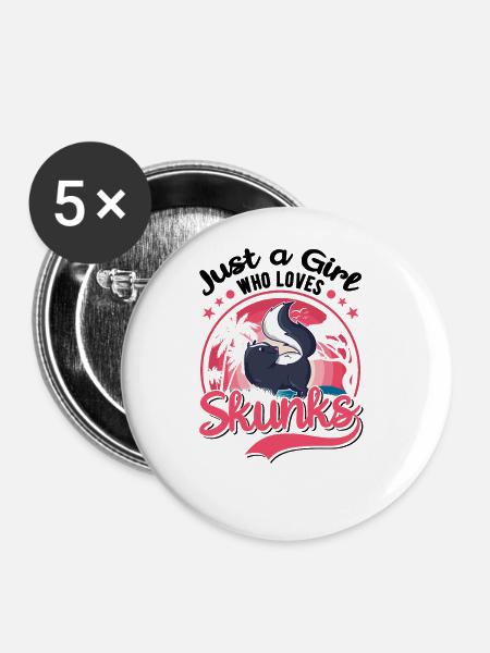 Stinktier Mädchen Skunk - Buttons groß 56 mm (5er Pack) - Weiß