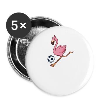 Comic Flamingo spielt Fußball - Buttons groß 56 mm (5er Pack) - Weiß - Vorne