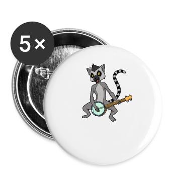 Comic Lemur spielt Banjo - Buttons groß 56 mm (5er Pack) - Weiß - Vorne