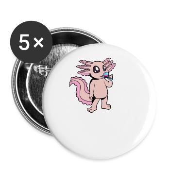 Comic Axolotl genießt ein Glas Wein - Weintrinker - Buttons groß 56 mm (5er Pack) - Weiß - Vorne
