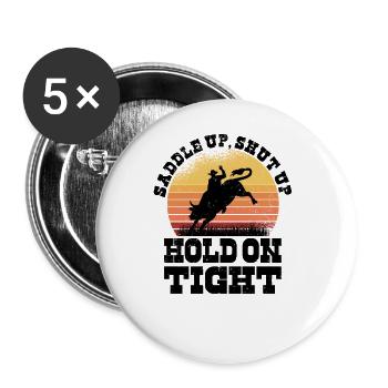 Rodeo Western Cowboy Wilder Westen Retro Pferd - Buttons groß 56 mm (5er Pack) - Weiß - Vorne