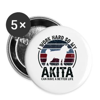 Travaillez dur - Retro Akita - Lot de 5 grands badges (56 mm) - blanc - Devant