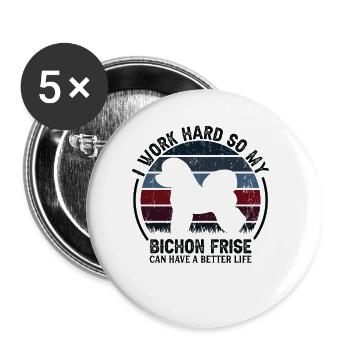 Travailler dur - Retro Bichon Frise - Lot de 5 grands badges (56 mm) - blanc - Devant