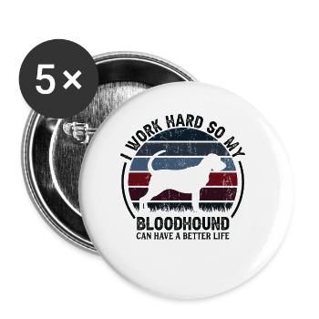 Hart Arbeiten - Retro Bloodhound - Buttons groß 56 mm (5er Pack) - Weiß - Vorne