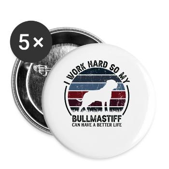 Work Hard - Retro Bullmastiff - Buttons large 2.2''/56 mm (5-pack) - white - Front