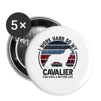 Travaillez dur - Retro Cavalier - Lot de 5 grands badges (56 mm) - blanc - Devant